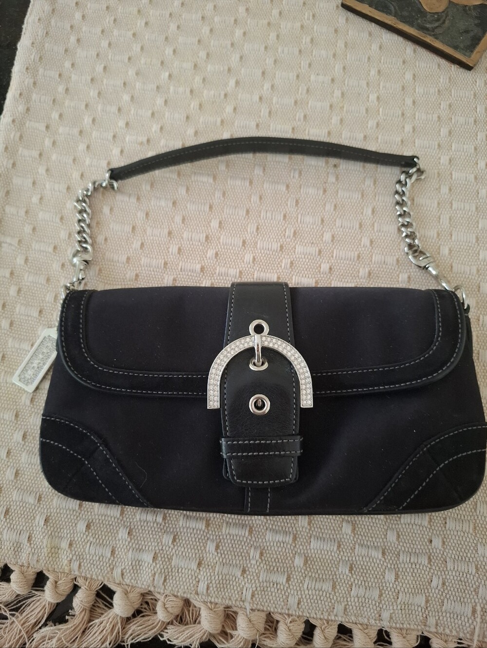 Vintage Coach Soho Flap Shoulder/clutch Purse Swarovski Crystal Satin Black